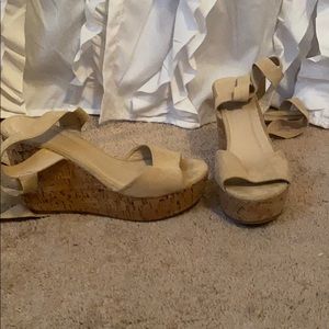 Lace up tan beach heels